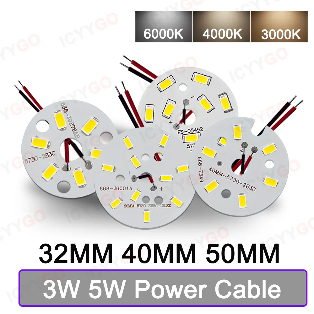 3w 5w led placa pcb fio de solda plug fio 32mm 40mm 50mm lâmpada fonte de luz 5730 smd placa de luz, placa de luz diy alumínio pcb