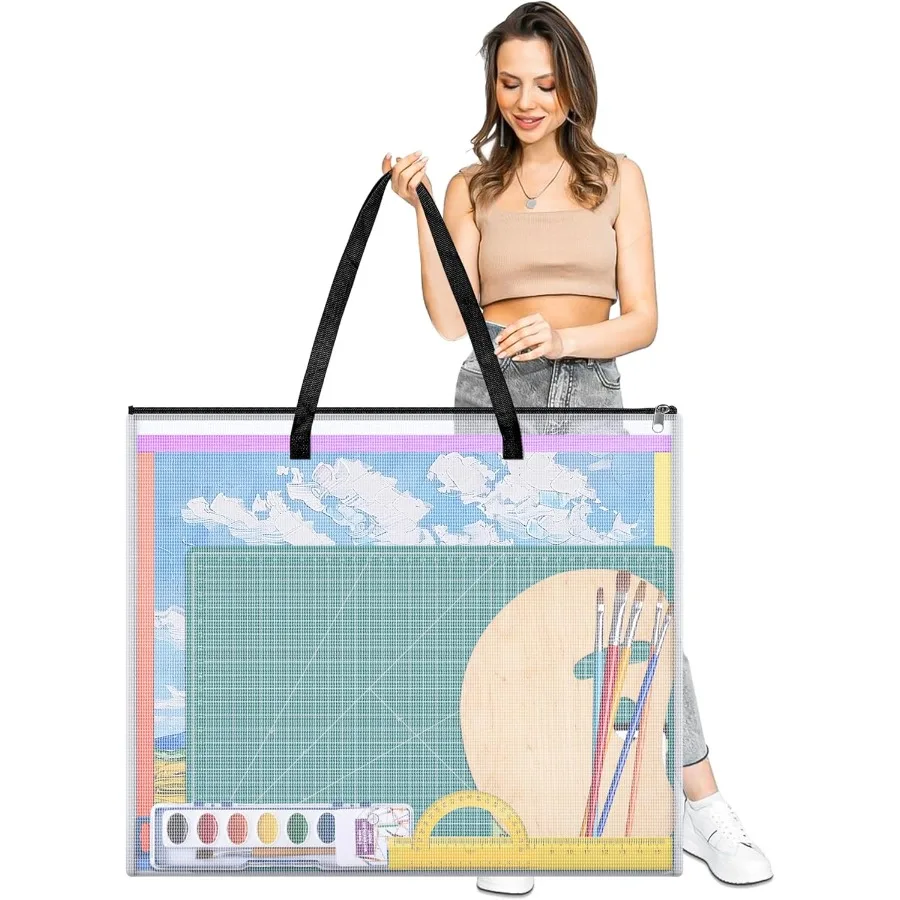Tas Portofolio Seni 20x26 Inci dengan Ritsleting dan Pegangan untuk Penyimpanan Karya Seni: Organizer Folder Jaring Tahan Lama untuk Poster dan Scrapbook