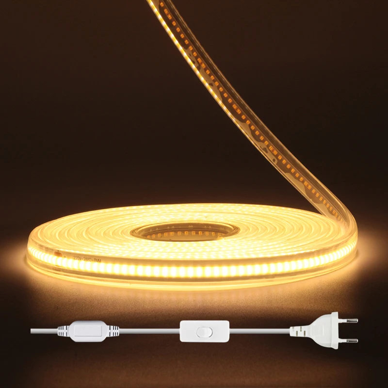 

220V EU AU Switch Plug COB LED Strip Light Super Bright 288 LEDs/m Led Tape Ribbon Waterproof For Outdoor Lighting Decoration