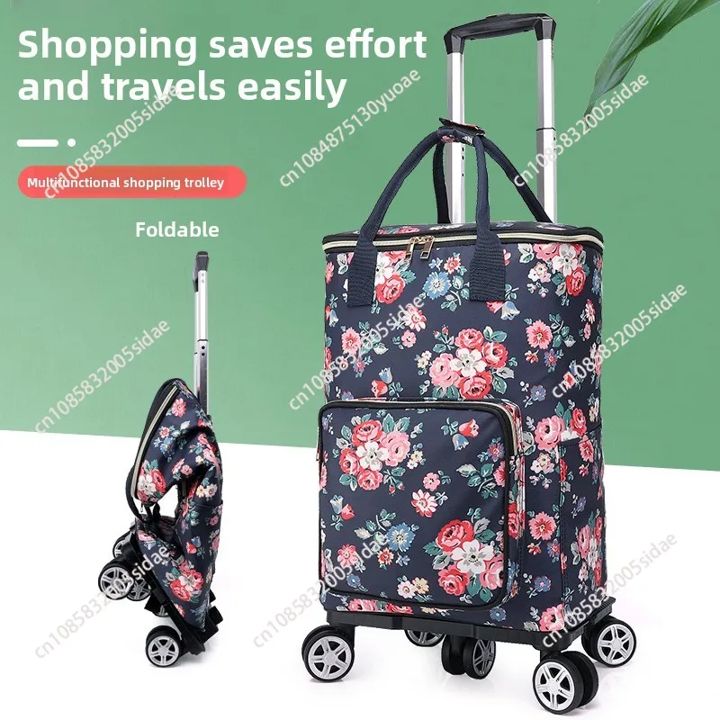 Nuevo carrito de supermercado, aislamiento y conservación de papel de aluminio, carrito de compras para el hogar, remolque de varilla de tracción plegable portátil