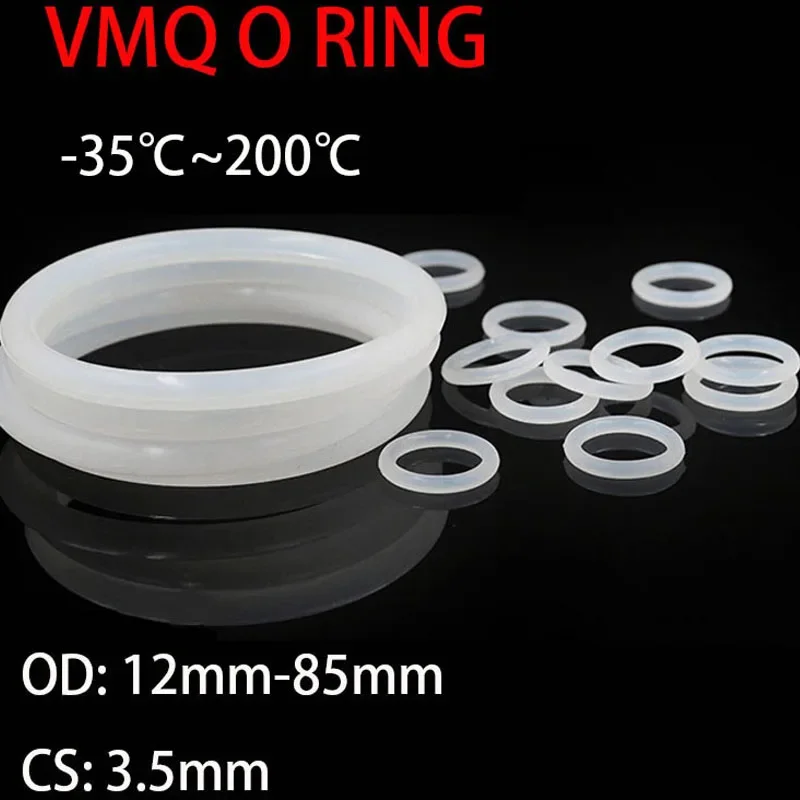 30pcs VMQ O Ring Seal Gasket CS 3.5mm OD 12 ~ 85mm Silicone Rubber Insulated Waterproof Washer Round Shape White Nontoxic