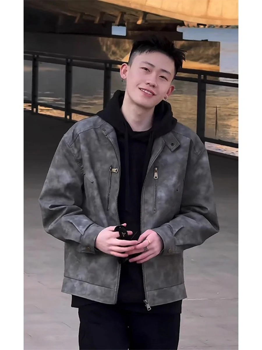 

Мужская бейсбольная куртка Deep ey Ombre с подплечниками, в американском стиле, из искусственной кожи, весна-осень, стильная верхняя одежда