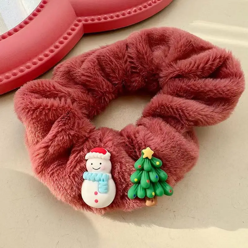 Плюшевые резинки для волос для женщин, набор рождественских резинок для волос с рисунком снеговика, праздничные аксессуары для волос для девочек