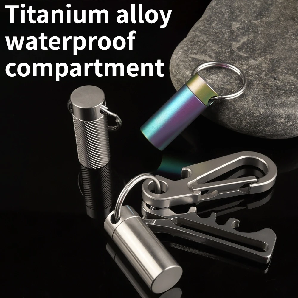 

Titanium Alloy Waterproof and Moisture-proof Portable Small Sealed Warehouse Outdoor EDC Medicine Can Keychain Accessories
