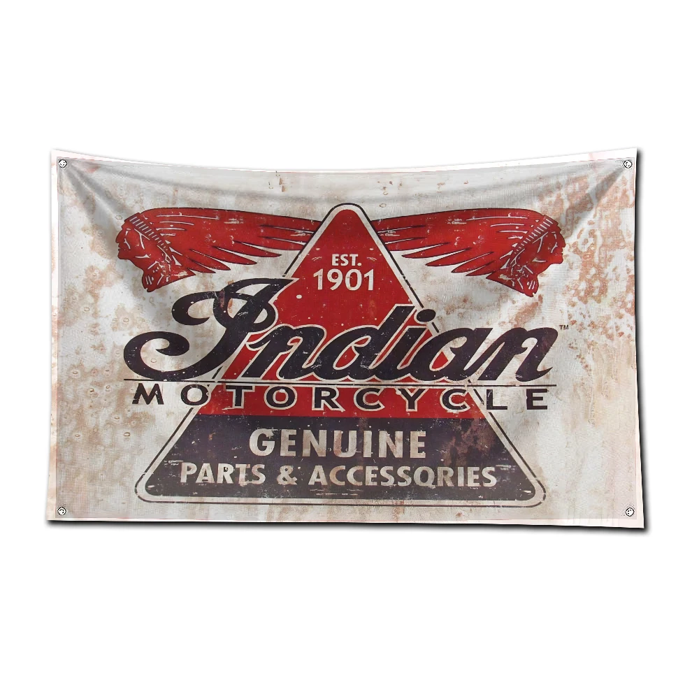 3x5 Ft Indian Motorcycle Racing Flag Polyester Digital Printing Banner for Garage Wall Art Out Door Decoration With Grommets