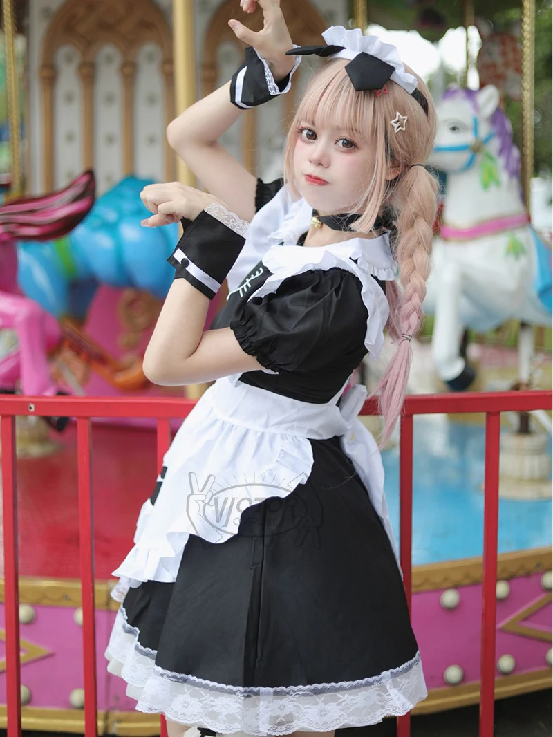 Lolita Maid French Maid Dress para Mulheres e Meninas, Amine Cosplay Costume, Cute Waitress, Black Party Stage Costumes, S-5XL Tamanhos