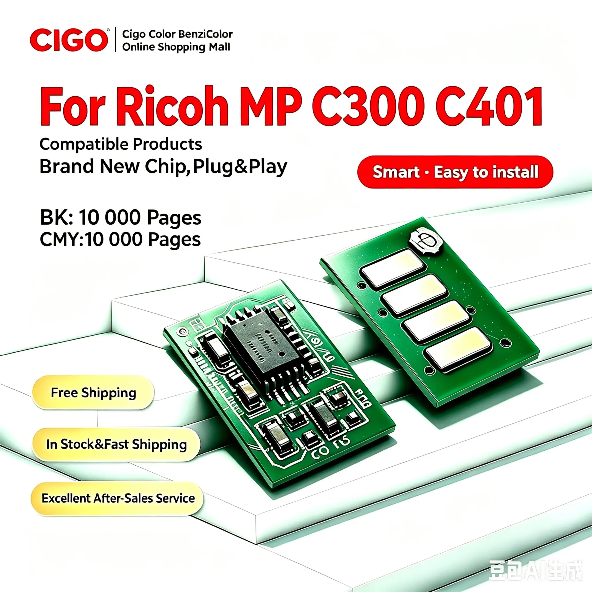 Chip de Cartucho para Impressora Ricoh Aficio MP C300 C300SR C400 MP C401, 841724 841725 841726 841727 MPC 301 Chip de Toner Preto