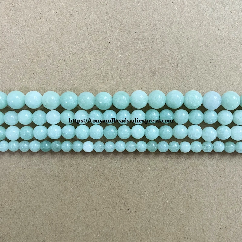 Natural A Quality Lake Green Amazonite Color Jade Stone Round Loose Beads 6 8 10MM Pick Size For Jewelry Making DIY