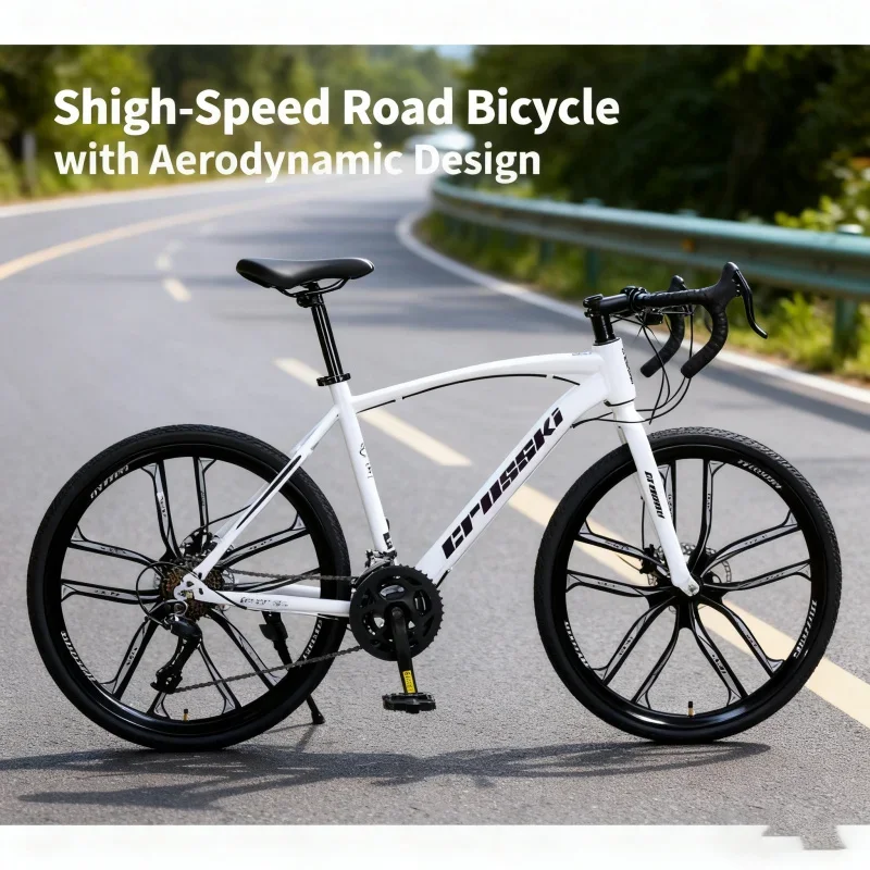 

Yueqi White10 Integrated Road Bike for Men And Women Adult Racing Bicycle with Bent Handlebar Drop Bars Wheel Knife Wheel