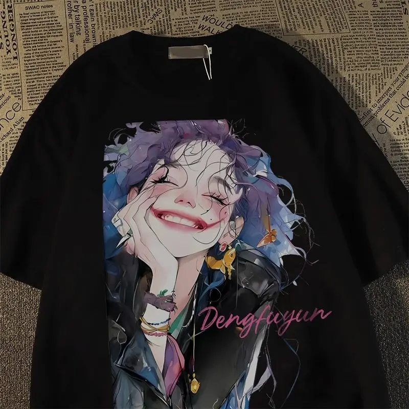 

Anime Print Harajuku Women T Shirts Street Short Sleeved Fashion Men T Shirt Hip Hop Oversized Gothic Street Top Y2K