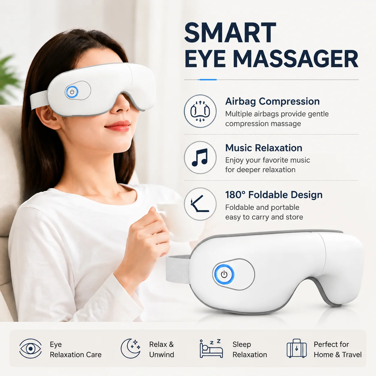 Smart Home Wellness - Masajeador de Ojos Inteligente, Máscara Ocular