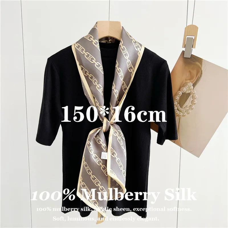 

100% Mulberry Neckerchief Silk Headband Ribbon 150*16cm for Luxury Gift Her for Women Girl Soft Smooth Breathable Designer Hijab