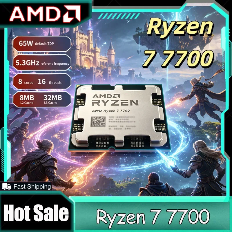 

AMD Ryzen 7 7700 R7 7700 CPU 8-Core 16-Thread 5.3GHz Unlocked Desktop Processor Socket AM5 Gaming CPU Without Package