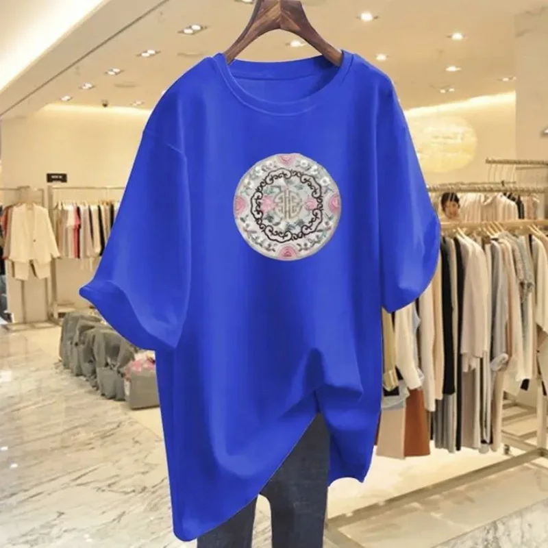 Women Clothing Pure Cotton O-neck Short Sleeve Basic T-shirt Summer Fashion Casual Paisley Printing Top Tees Y2k Loose Pullovers