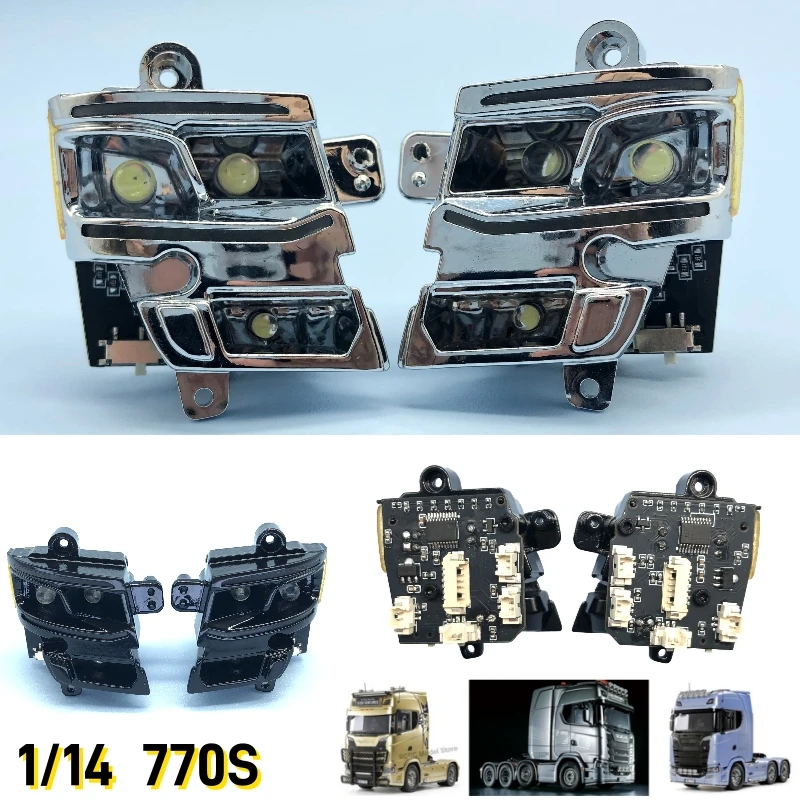 1/14 Scale 770S RC Toy Truck Black Multi-mode Headlights For Tamiya 1/14 Rc Tractor Truck 770S Series For Scania Toy DIY