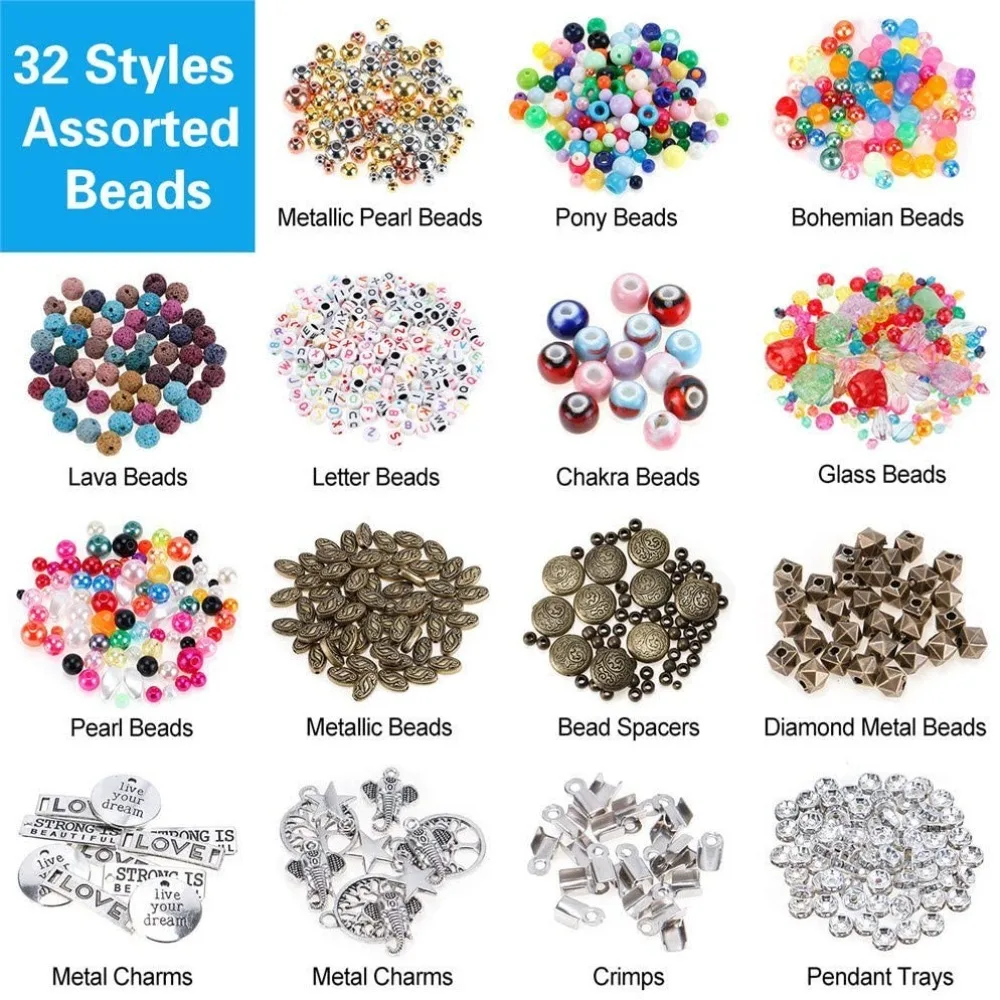 2062PCS DIY Beads Bracelet Kit Making Necklace Manual Toys for Girls Pearls Games Handmade Children's Gift Material Elastic Kids