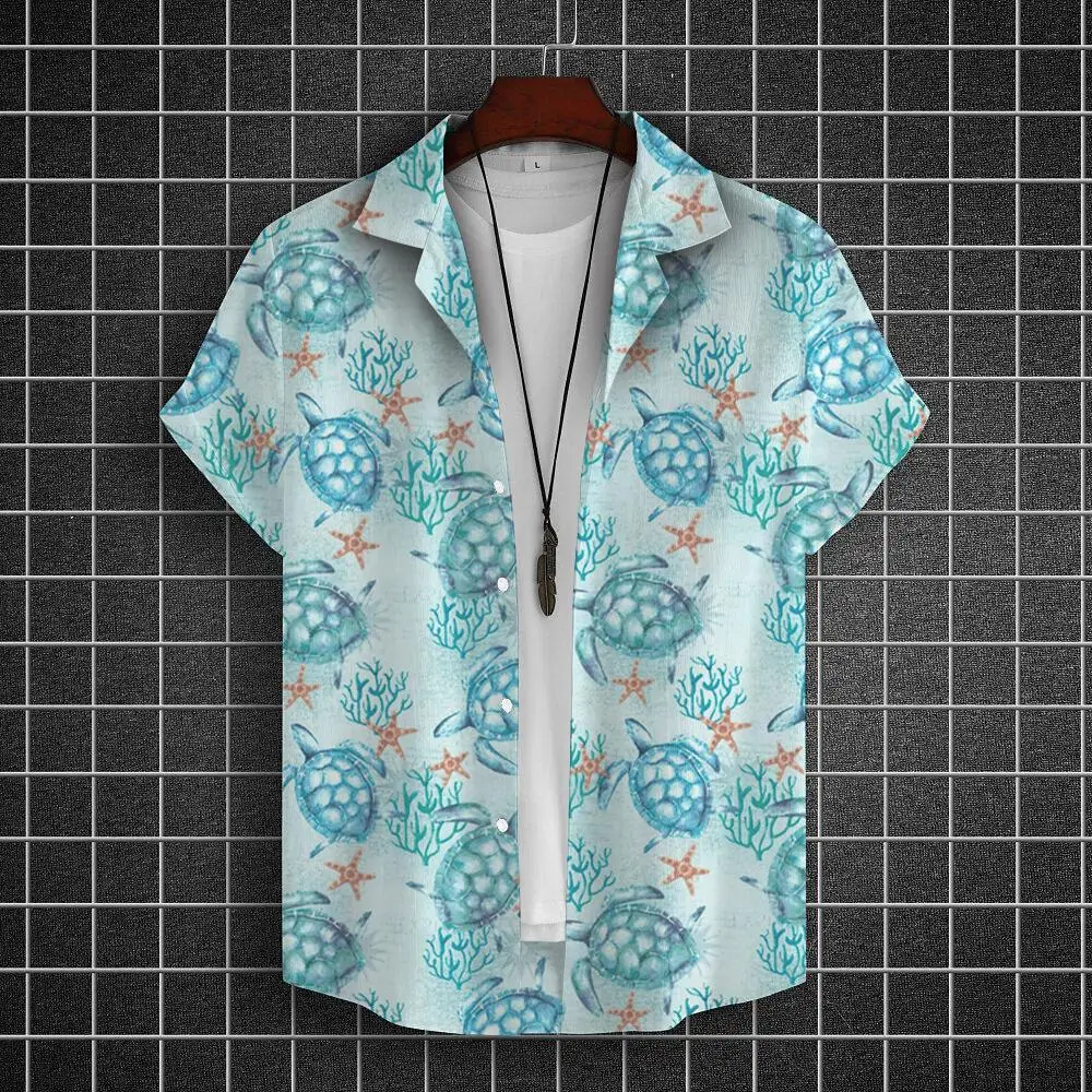 Animal Hawaiian Shirt 2023 Turtle Pattern 3d Print Oversized Men\'S Shirts Summer Shirt For Men Street Casual Daily Short Sleeves