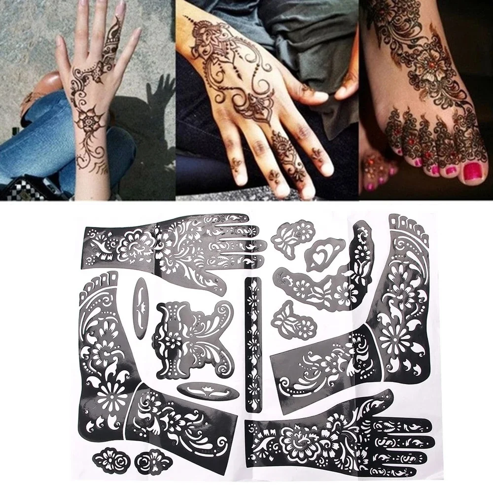 1Sheet Tattoo Stencils India Henna Templates Hand Foot Body Art Stickers Airbrush Paint Templates Decal DIY Flower Painting Tool