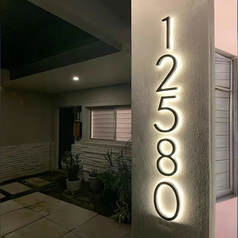 Metalen 3D LED Huisnummer Licht Buiten Roestvrij Staal Verlichte Letter Teken Logo Adres Plaque Home Hotel Deurplaat Waterdicht