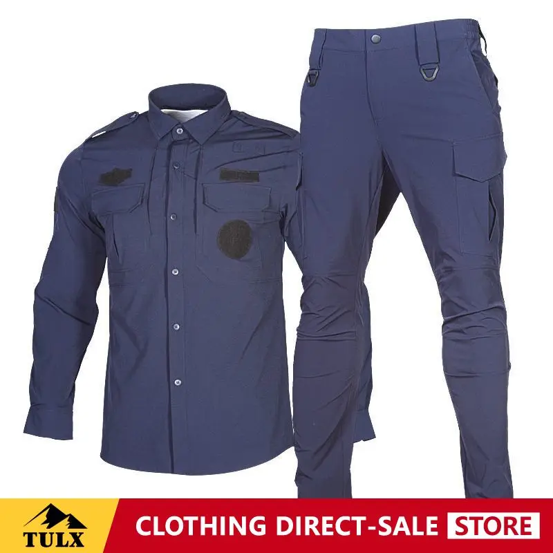 Quick Drying Clothes Security Guards Long Sleeves Wear Resistant Breathable Multi Pocket Shirts+ Cargo Pant 2-piece Training Set