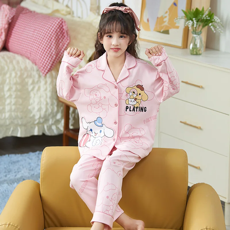 Sanrio Yugui Dog Spring and Autumn 2024 Children's Pajamas Cartoon Long Sleeves Long Pants Cute Cardigan Homewear Set