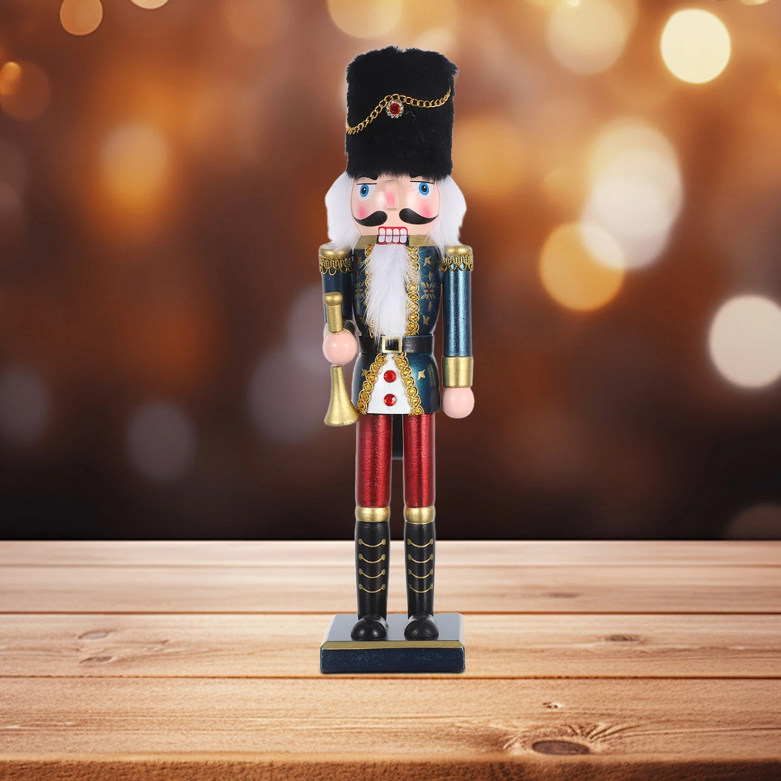 

38Cm Wooden Christmas Decor - Classic Nutcracker King Figure with for Festive Mantel Shelf Retail Decoration