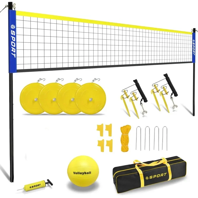 Waterproof 20 Feet Volleyball Net Kit, Portable Support Frame, Adjustable Height Outdoor Beach Backyard Sports Training Set