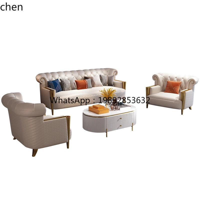 W1  light luxury leather sofa small apartment three-person living room combination post-modern simplicity