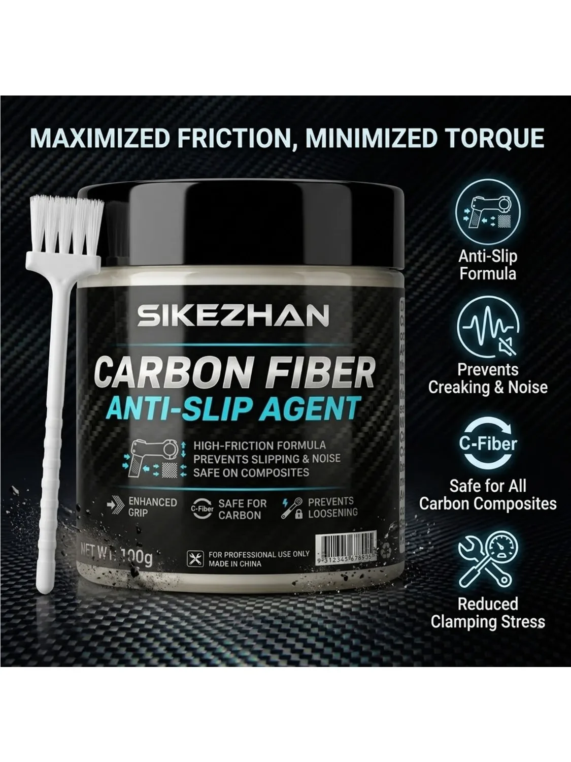 AliExpress MIRAVEXL SIKEZHAN 100g Carbon Assembly Paste with Brush, Bike Friction Agent for Seatpost & Handlebar, Prevents Slipping, Noise & Seizing