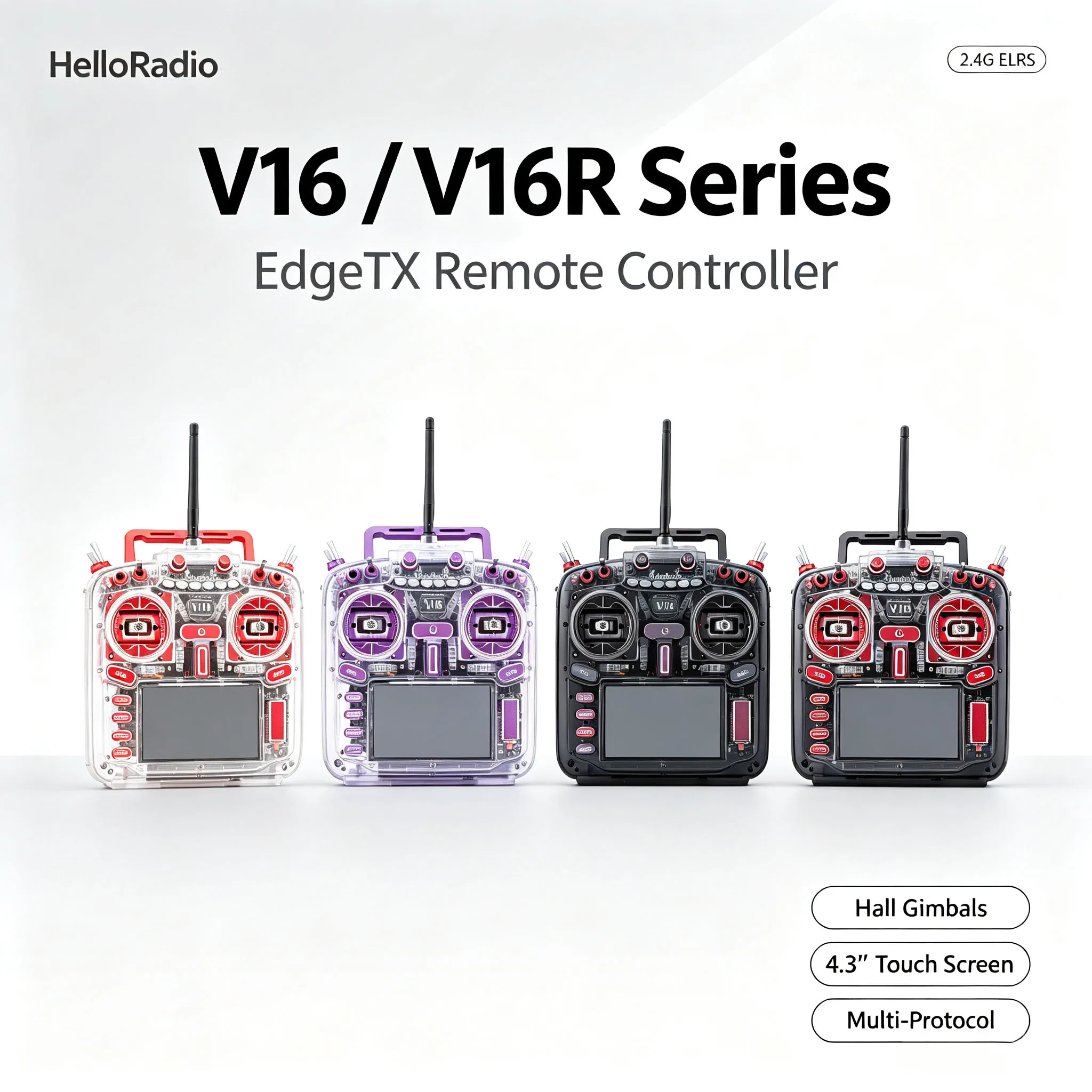 HelloRadio V16 V16MAX V16R CNCR9 2.4G ELRS EdgeTX Hall Gimbals Remote Controller 4.3inch Touch Screen for RC FPV Drone