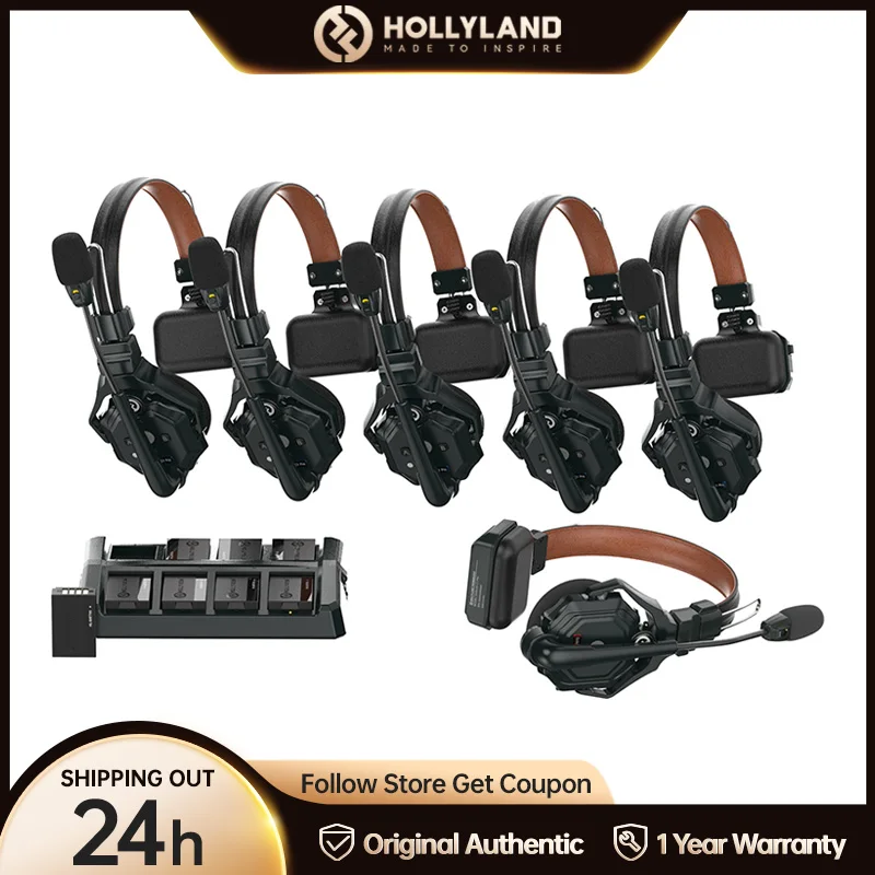 

Hollyland Solidcom C1 Pro Full Duplex Wireless Intercom Headset System ENC Noise Cancellation 1100ft for Team Communication