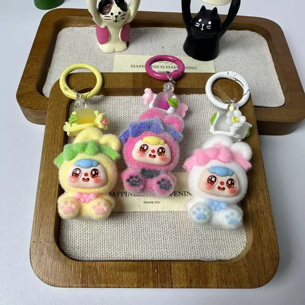 

1/10PSC New Bean Bag Sitting Bunny with Bow Knot Plush Rabbit Keychain with Adorable Fuzzy Balls