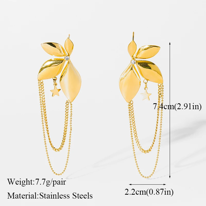 GANPUP 316L Edelstahl Metall Blumen Blätter Tropfen Ohrringe Für Frauen 18K Gold Überzogene Tägliche Wasserdichte Schmuck Zubehör – Detail 14