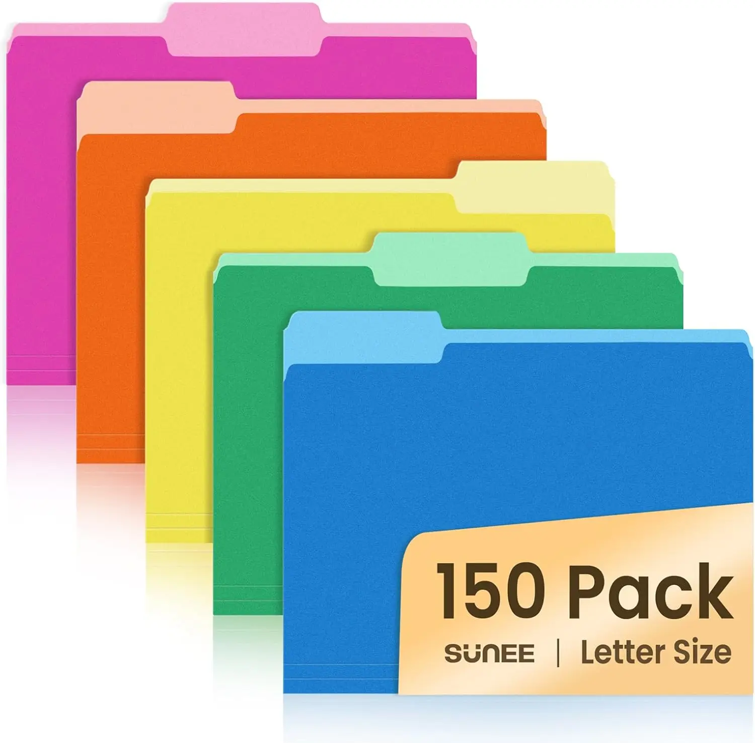 

150 Pack Manila File Folders, 8.5 x 11 Inches, 5 Assorted Colors for Office School Home Document Organization