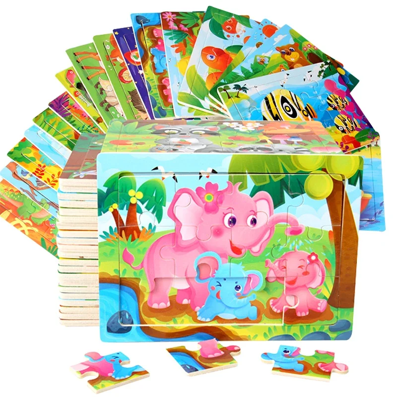 

15*10CM Baby Wooden Toys Jigsaw 3D Puzzle Cartoon Animal/Traffic Wooden Puzzle Early Learning Educational Toys for Children