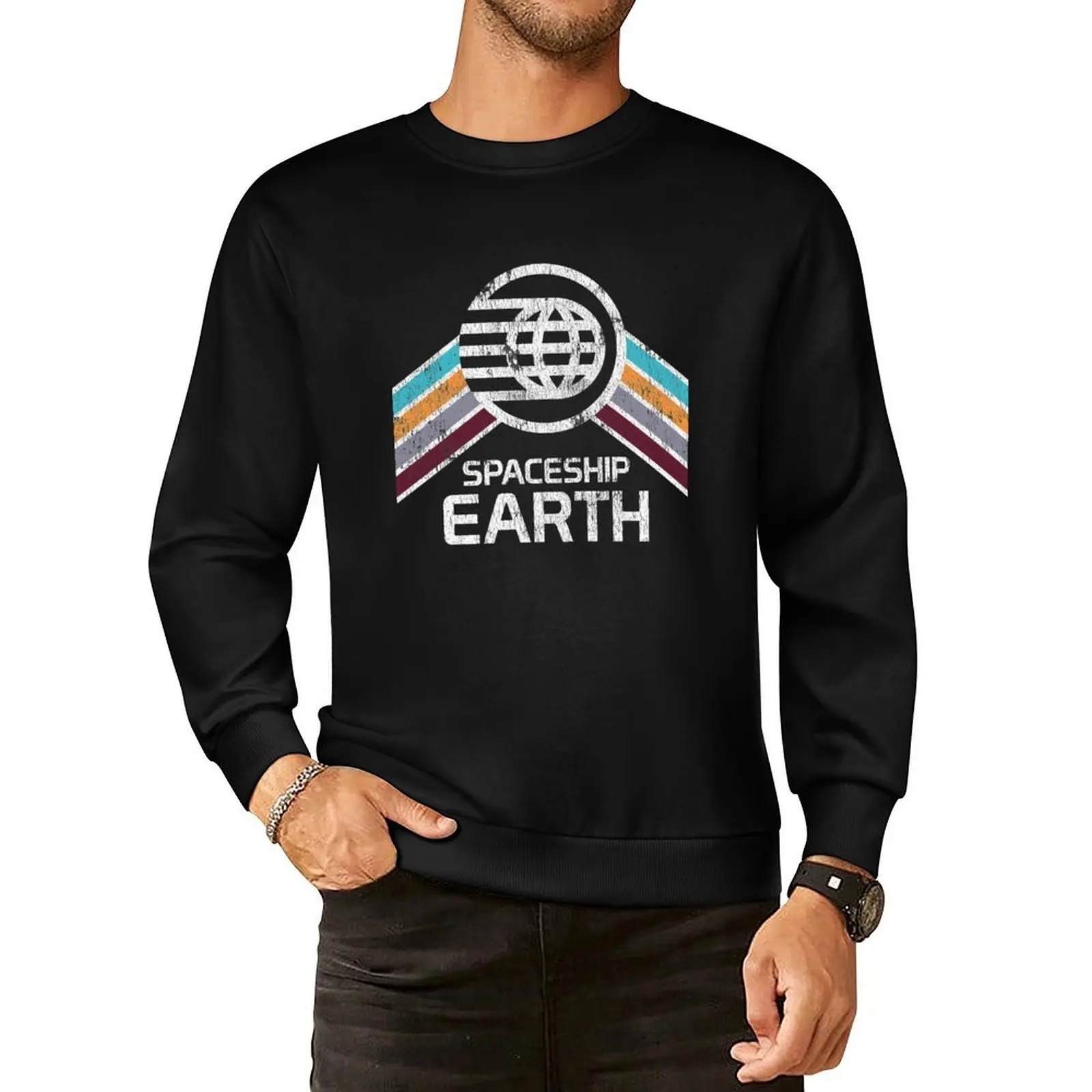 

Spaceship Earth Logo in Vintage Distressed Retro Style Pullover Hoodie korean style clothes streetwear men oversize sweatshirt