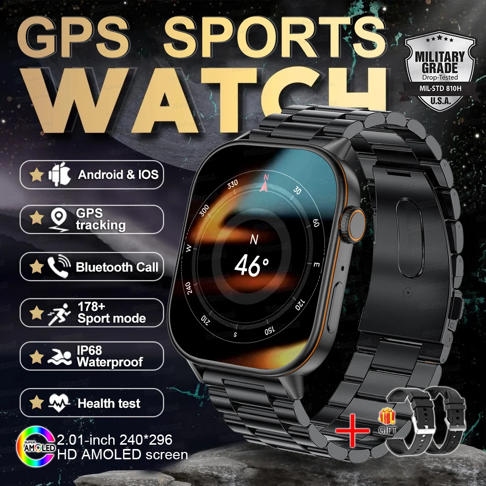Neue GPS-Militär-Smartwatch mit Eingebautem GPS-Kompass Höhenmesser Barometer 10ATM IP69K Wasserdicht AMOLED BT-Anruf Smartwatch