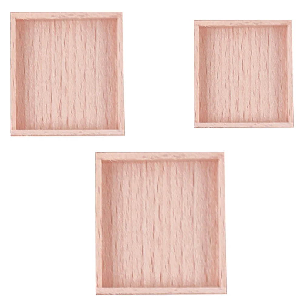 Bandeja de comida de 3 uds., Mini bandejas de madera para servir palés, almacenamiento en miniatura 1/12 05X45X53CM, accesorios de cocina, casa de