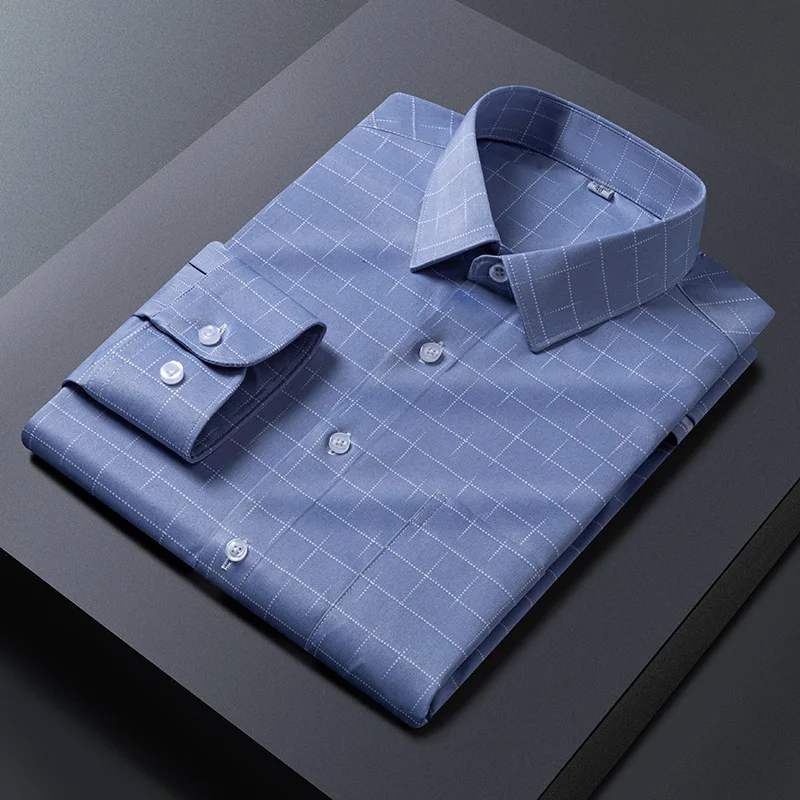 

4XL Мужская рубашка с длинными рукавами Микроэластичные полосатые клетчатые рубашки Мужская деловая повседневная рубашка с длинным рукавом для мужчин Рубашка на пуговицах