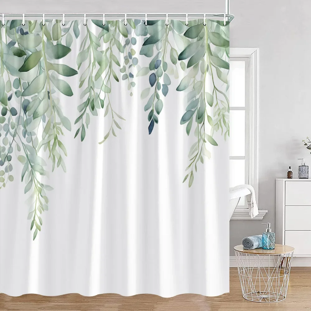 Watercolor Flowers Floral Shower Curtains Butterfly Greenery Plants Nature Home Decor for Bathroom Polyester Fabric Bath Curtain