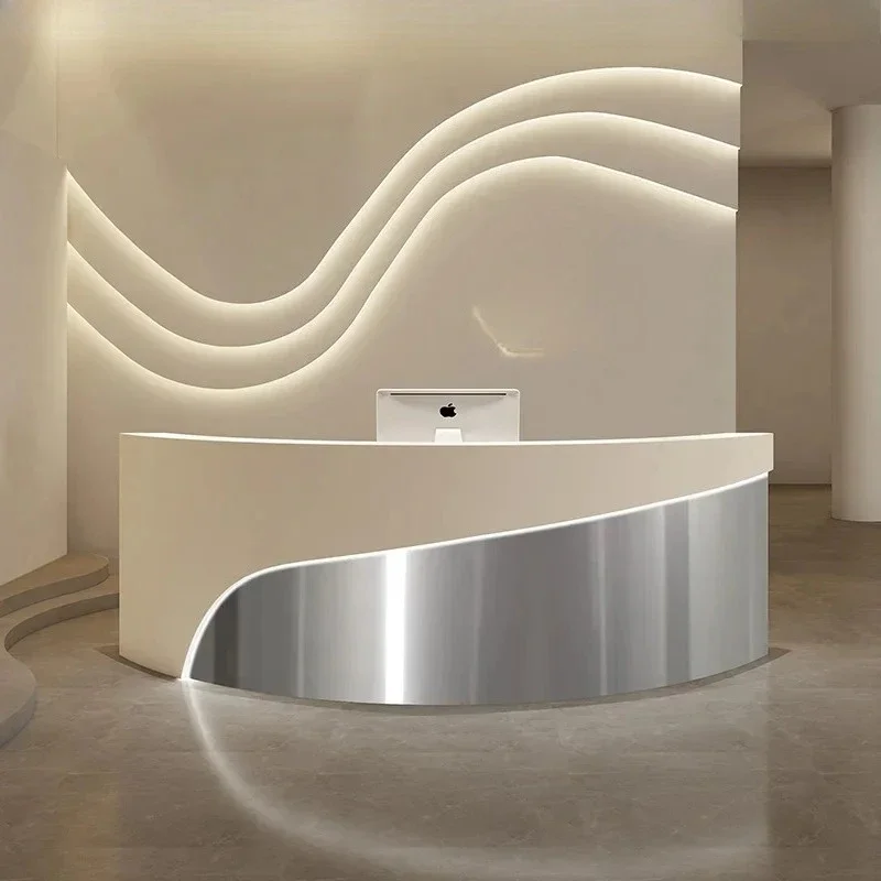 

Стойка ресепшн для эстетического центра, салона, золотая плавающая полка, прилавок для магазина, стол-ресепшн