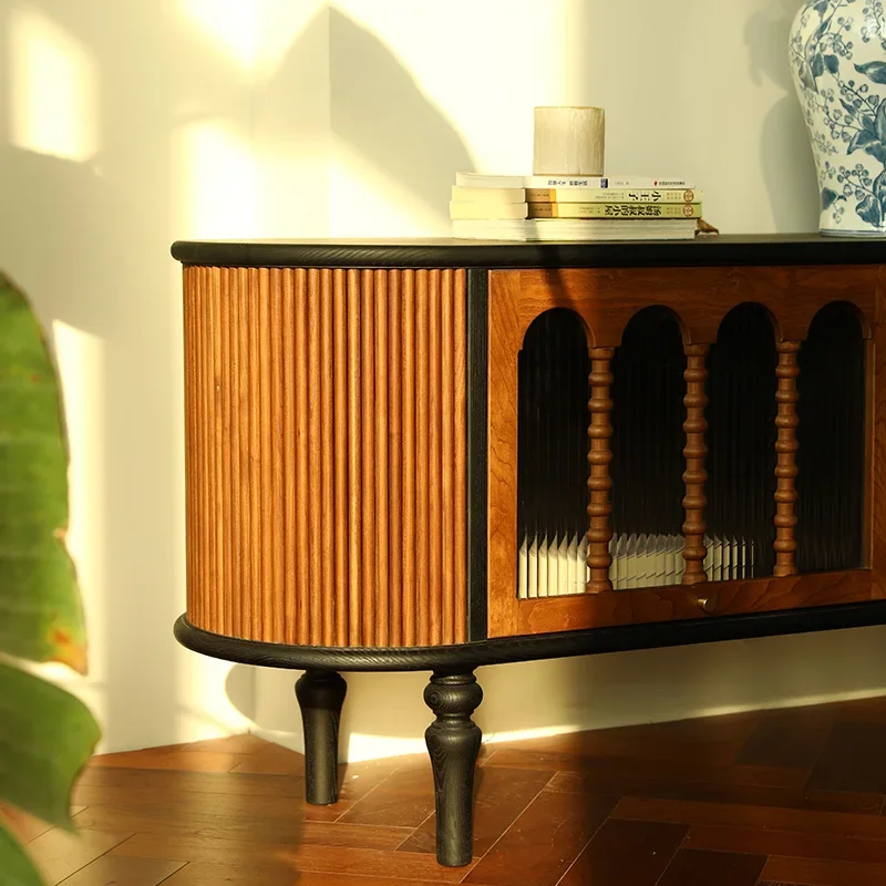 Retro French color matching TV cabinet Nanyang style living room audio-visual cabinet Solid wood medieval low cabinet