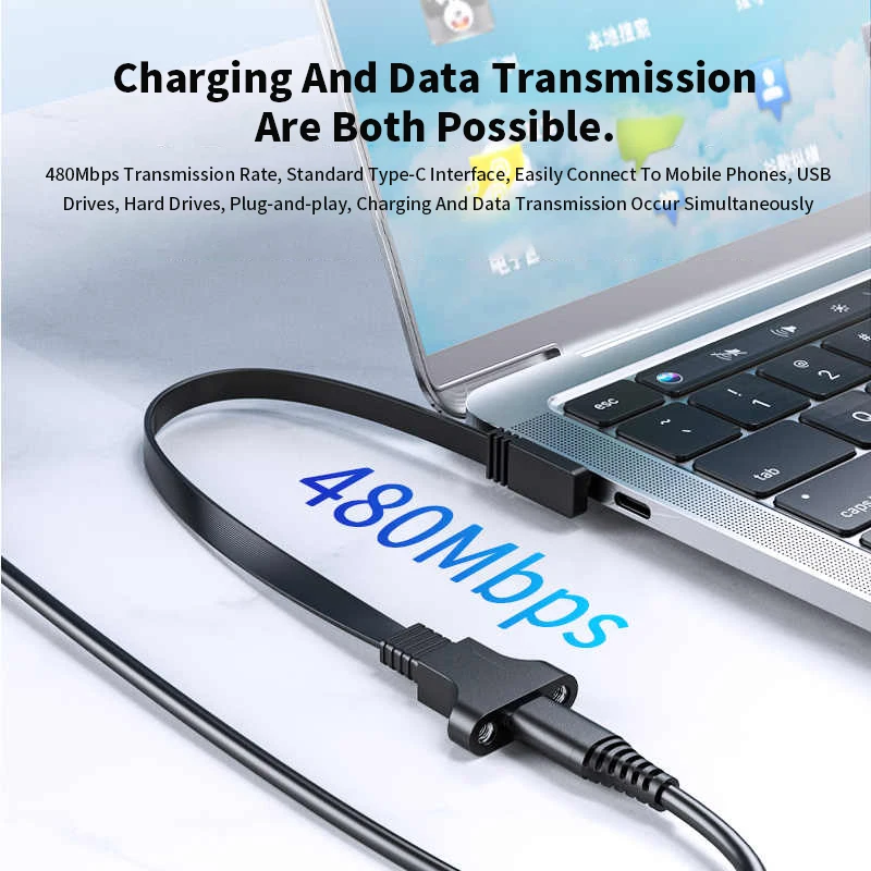 Type-C Extension Cable USB 2.0 Male to Female 10Gbps W Screw Holes F Secure Data Charging Cable Type-C Transmission Line Gen2