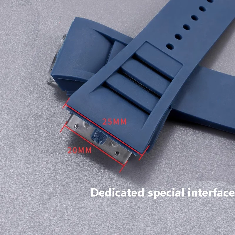 25mm Watchbands For Richard Mille Rm011 Convex Interface Replace Original Rubber Silicone Fold Buckle Watch Strap Bracelet