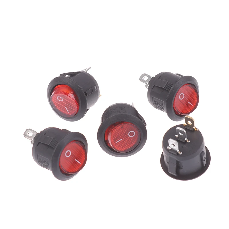 

Комплект из 5 шт. KCD1, 3-контактный 2-позиционный круглый тумблерный переключатель с LED-подсветкой (красный/зеленый), 20А, 12В, 2.2*3.0см