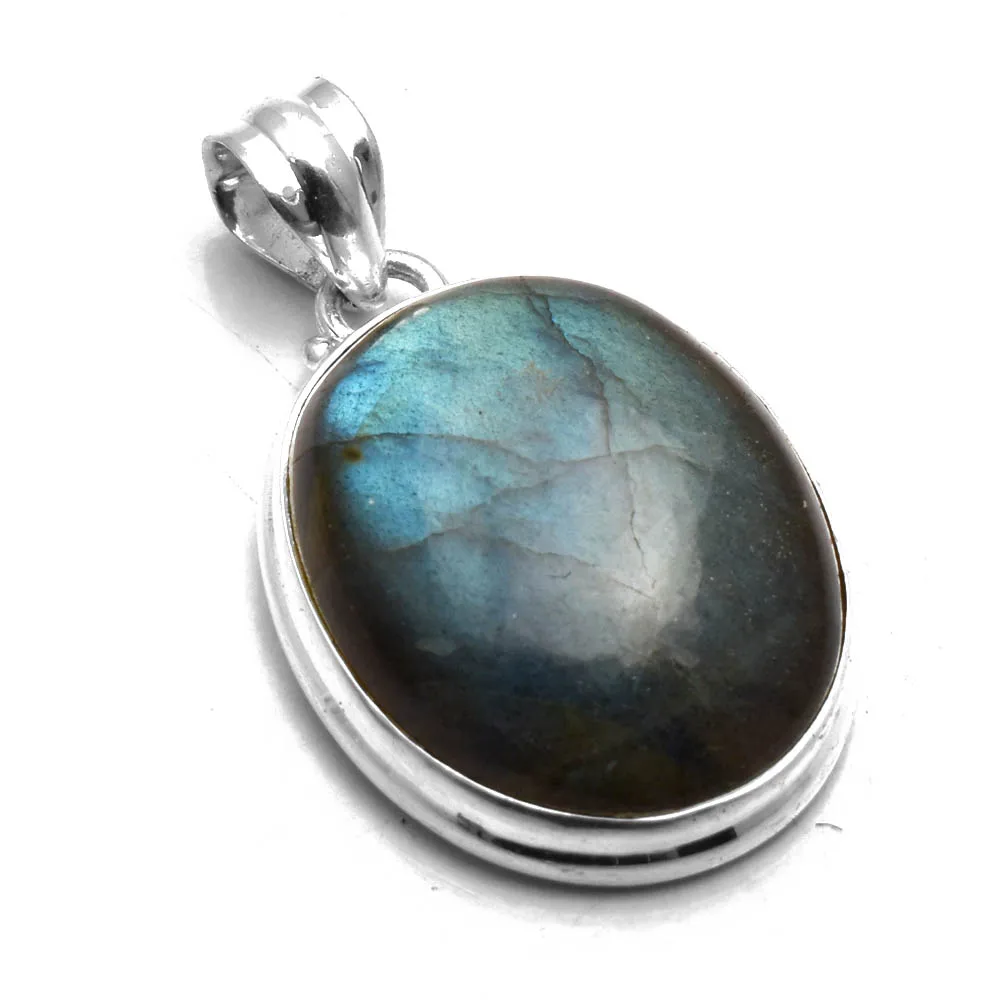 Genuine Labradorite  Pendant 925 Sterling Silver, 38 mm, AP9237