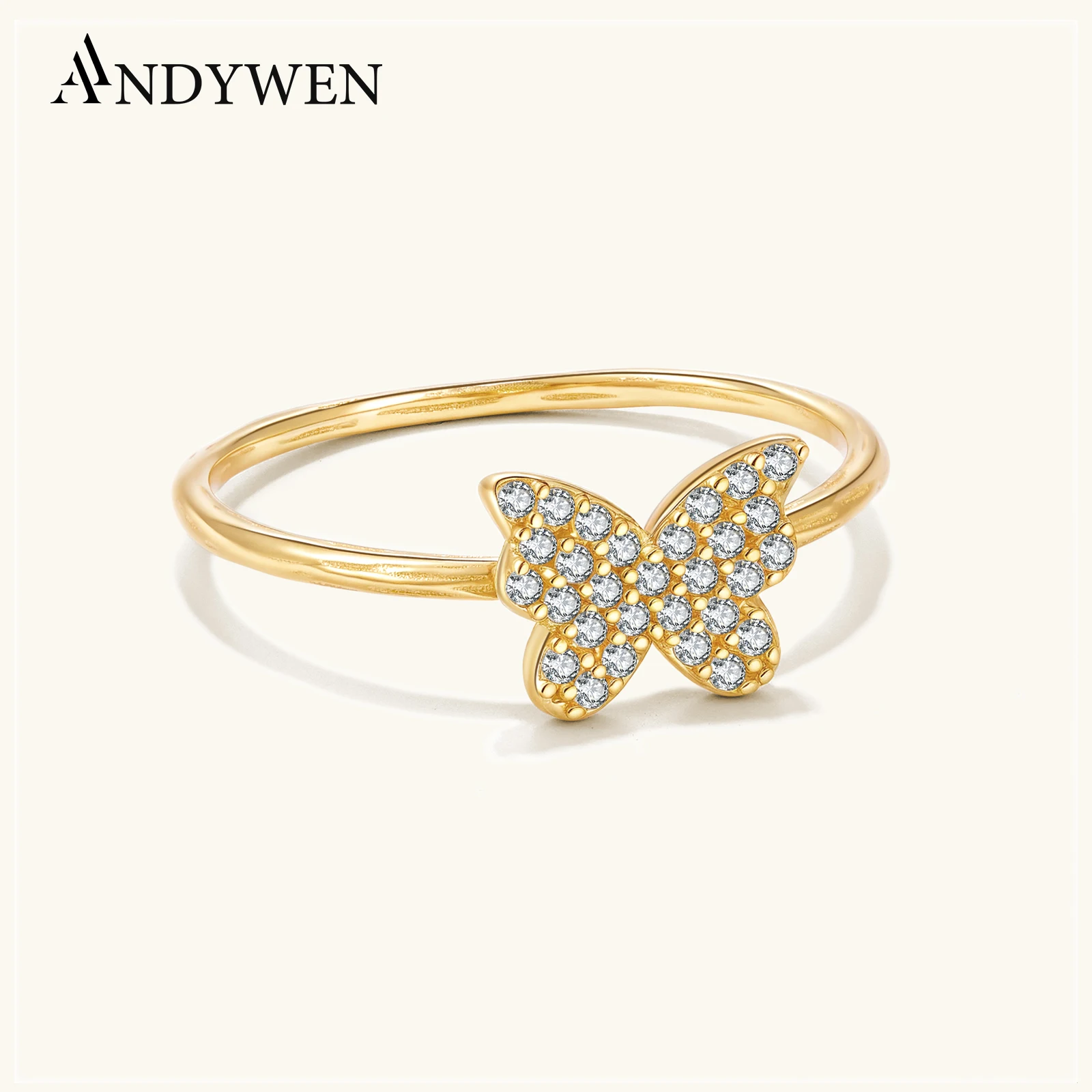 

ANDYWEN Кольцо-бабочка из стерлингового серебра 925 пробы с цирконом CZ Изящные милые элегантные ювелирные изделия Нежный и женский дизайн для свиданий