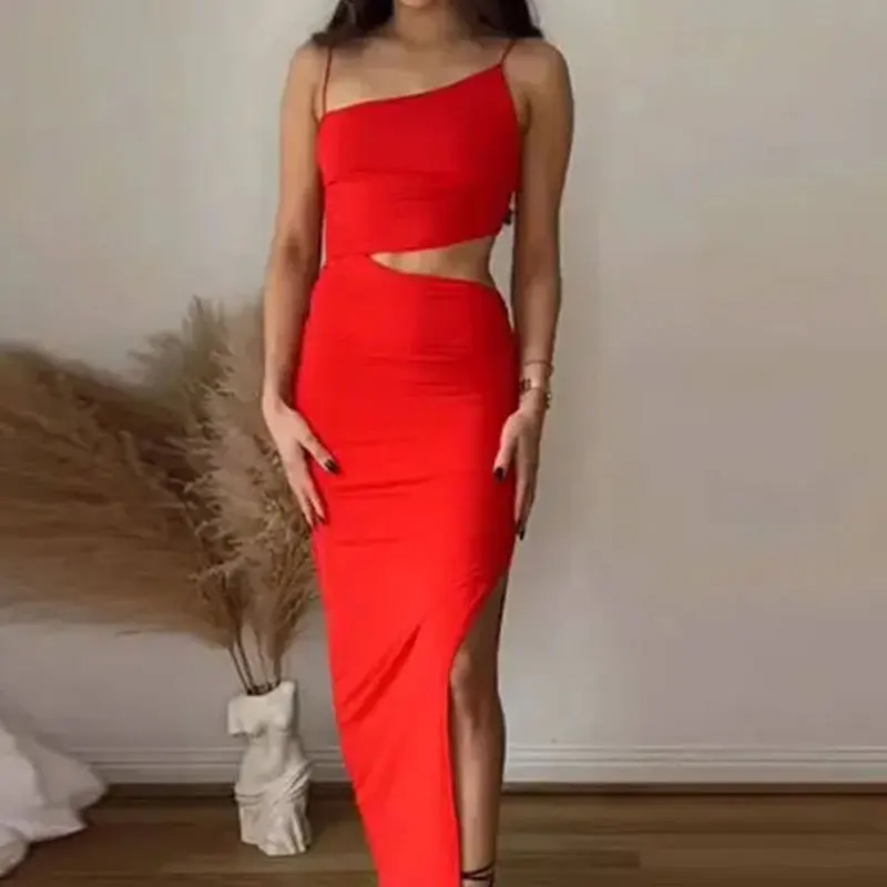 

Women's Sling Long Dress 2024 Summer New Solid Color Open Back Slim Waist Sexy Party Dresses