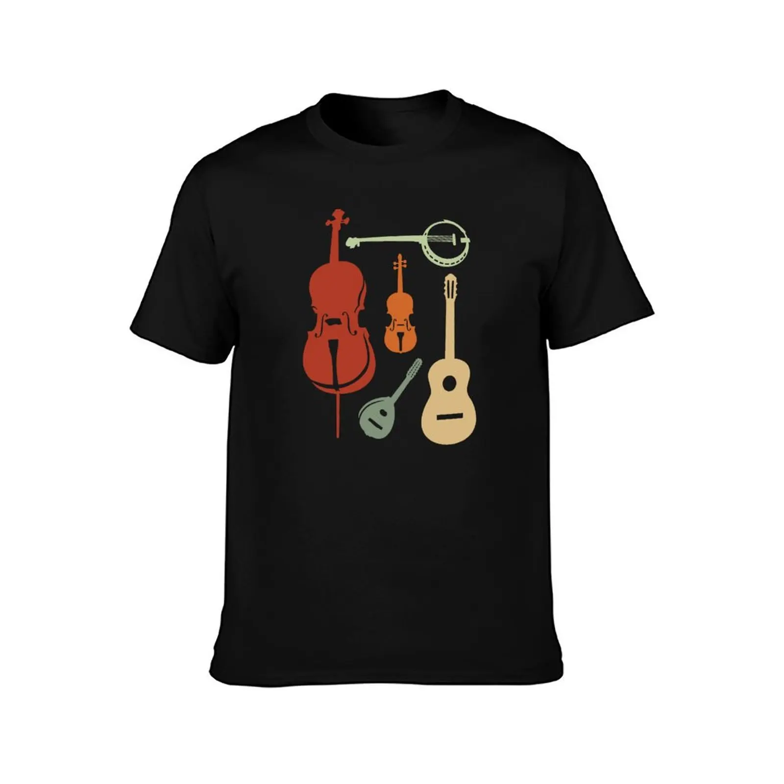 Bluegrass Instruments for Folk Bluegrass Country Music Fans T-Shirt Simple Solid Color Crew Neck Tee T-Shirt