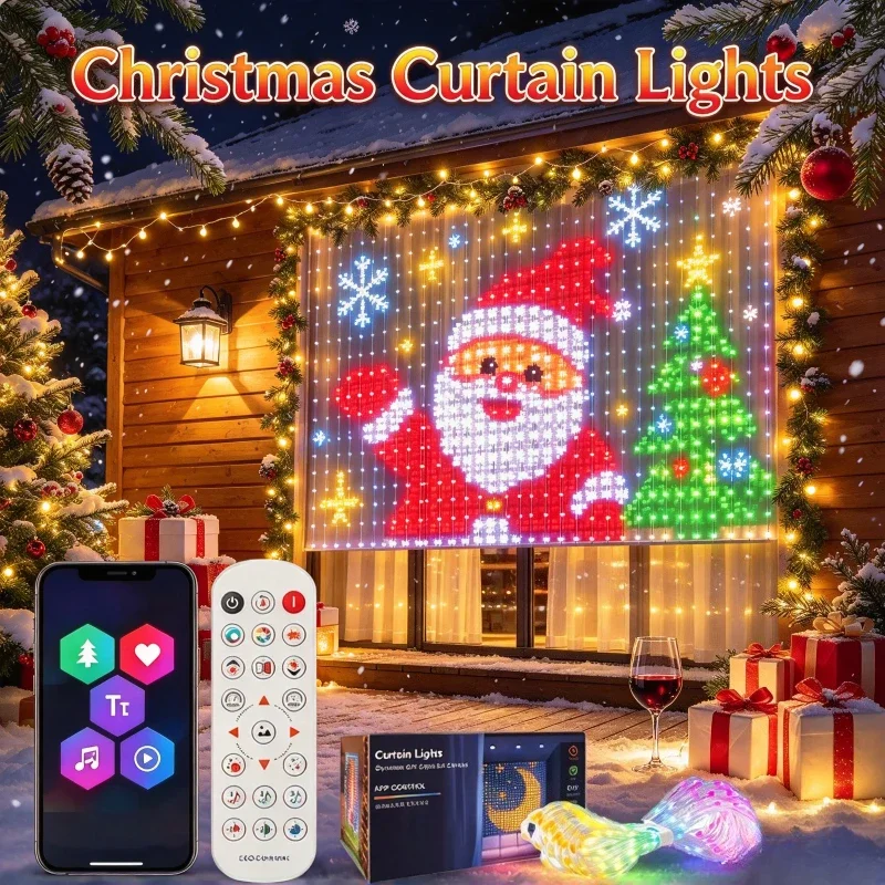 クリスマスサンタのカーテンライト、diyピクセルパターン、ledスマートウィンドウ、屋内装飾照明、家庭用ホリデーパーティーの装飾に。